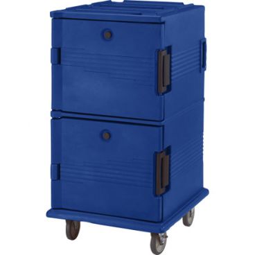 Cambro UPC1600HD186 Navy Blue Ultra Camcart Insulated Front Loading Food Pan Carrier w/ Heavy Duty Casters