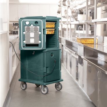 Cambro UPCHT800192 Granite Green Ultra Camcart Full Height Front Loading Electric Food Pan Holding Carrier w/ Heated Top Door - 110V