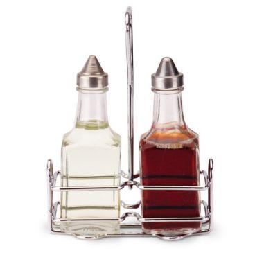 Vollrath 68028 - 5 Oz Dripcut Square Glass Oil & Vinegar Cruet Set with Wire Rack