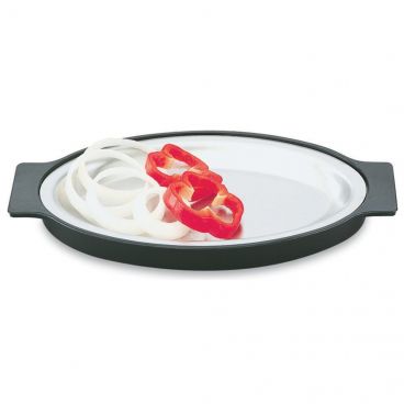 Vollrath 81170 Stainless Steel 13-3/4" x 8-5/16" Oval Sizzler Platter with Polyester Underliner 