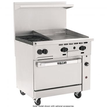 Vulcan 36C-2B24GT Endurance Liquid Propane 2 Burner 36" Range with 24" Thermostatic Griddle and Convection Oven Base - 135,000 BTU