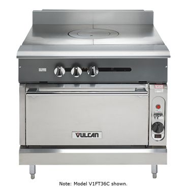 Vulcan V236HC V Series 2 Burner Heavy-Duty Range with 36" Hot Top and Convection Oven - 92,000 BTU