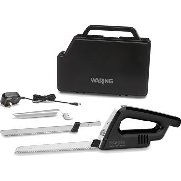 Waring WEK200 Commercial Cordless / Rechargeable 7.4V DC Motor Electric Carving Knife With 2 Detachable Blades And Charger And Carrying Case, 100-240V
