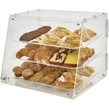 Winco ADC-3 Countertop 3-Tray 21" Wide Clear Acrylic Bakery Display Case With Rear Door