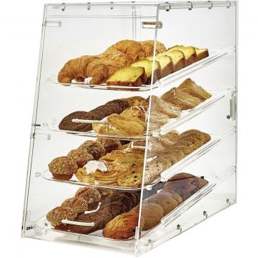 Winco ADC-4 Countertop 4-Tray 14" Wide Clear Acrylic Bakery Display Case With Front Self-Service And Rear Door
