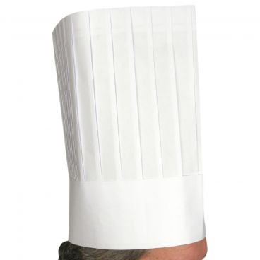 Winco DCH-12 White 12 Inch High Signature Chef Paper Pleated Disposable Chef Hat With Wide Head Band