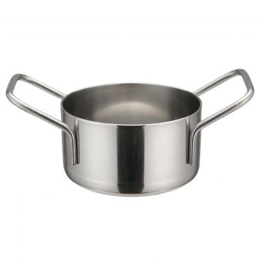Winco DCWE-102S Stainless Steel 3 1/8" x 1 3/4" Mini Casserole Serving Dish with 2 Handles
