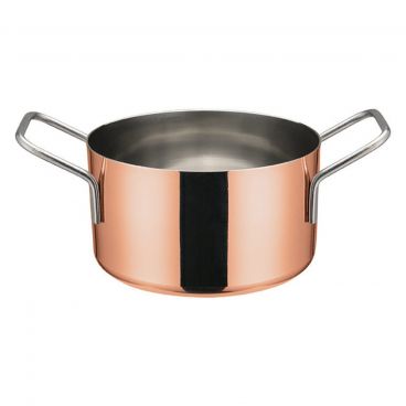 Winco DCWE-204C Copper Plated Steel 4 1/4" x 2 3/8" Mini Casserole Serving Dish with 2 Handles
