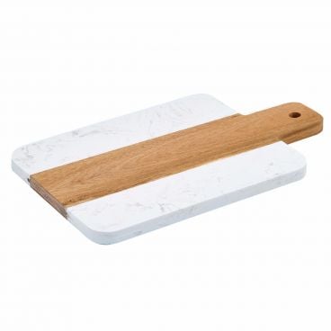 Winco SBMW-117 9" x 7" Marble and Wood Serving Board with 2-1/2" Handle