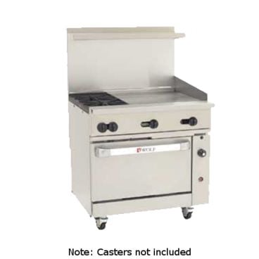 Wolf C36C-2B24GT_LP Liquid Propane 36" Challenger XL Series Thermostatic Range with 2 Burners, 24" Right Side Griddle, and Convection Oven - 135,000 BTU