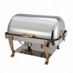 Winco 108A Vintage 8 Qt. Full Size Roll Top Gold Trim Chafer