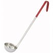 Winco LDC-2 Red 2 oz LDC Series One-Piece Stainless Steel Serving Ladle With 12 1/2